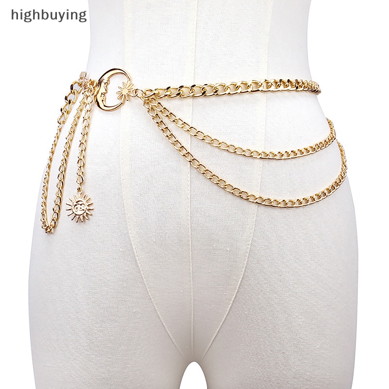 [highbuying] เข็มขัดโซ่คาดเอว ลายดวงจันทร์ ดาว สีทอง สีเงิน เครื่องประดับ สําหรับผู้หญิง 1 ชิ้น