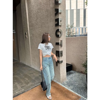 IJ49 Alexander Wang @ 23 spring and summer new heavy industry hot diamond letter washing drama high waist fashion handsome all-match denim trousers