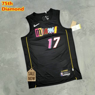 เสื้อกีฬาบาสเก็ตบอล NBA Miami Heat # 17 Pj สําหรับผู้ชาย เสื้อกีฬาแขนสั้น ลายทีมชาติสวิงแมน ครบรอบ 75 ปี ประดับเพชร สีดํา สไตล์เรโทร 692407