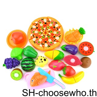 【Choo】24PCS  Plastic Food Toy Set Cutting Pizza Fruit Vegetable Food Pretend Play Children For Children Color Random