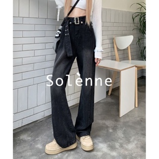 Solenne กางเกงขายาว กางเกงยีสน์ผู้หญิง ทรงหลวม ๆ ตรง Retro Hip Hop Pants 2023 NEW Style 071222