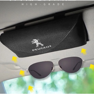 PEUGEOT LOGO car sun visor hollow design glasses clip 308 3008 206 207 307 407 607 4008 508 5008 RCZ C5X interior modified sunglasses business card leather material multifunctional storage box