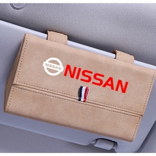 โลโก้รถยนต์ Nissan กล่องเก็บแว่นตากันแดด วัสดุ Alcantara ฝาพับ ที่บังแดด ภายใน ที่ใส่นามบัตร / กล่องเก็บการ์ด