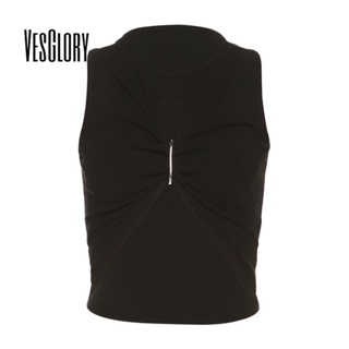 Vesglory เสื้อกล้าม คอกลม แขนกุด สีพื้น เซ็กซี่ เข้ารูป แฟชั่นสําหรับผู้หญิง 2023