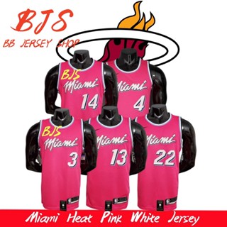 【BJS �� เลขที่ เสื้อกีฬาบาสเก็ตบอล 3WADE Miami สีขาว สีชมพู