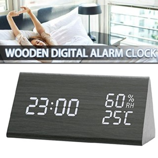 Lianli Wooden Digital Alarm Clock LED Time Display Humidity Temperature Voice Activate