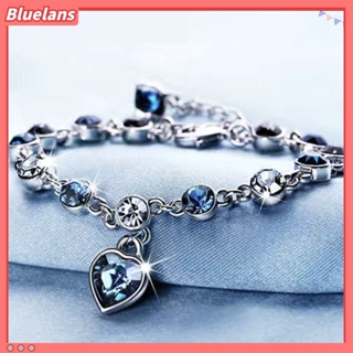 【 Bluelans 】สร้อยข้อมือโซ่ ประดับเพทาย คริสตัลเทียม รูปหัวใจ สําหรับวันวาเลนไทน์