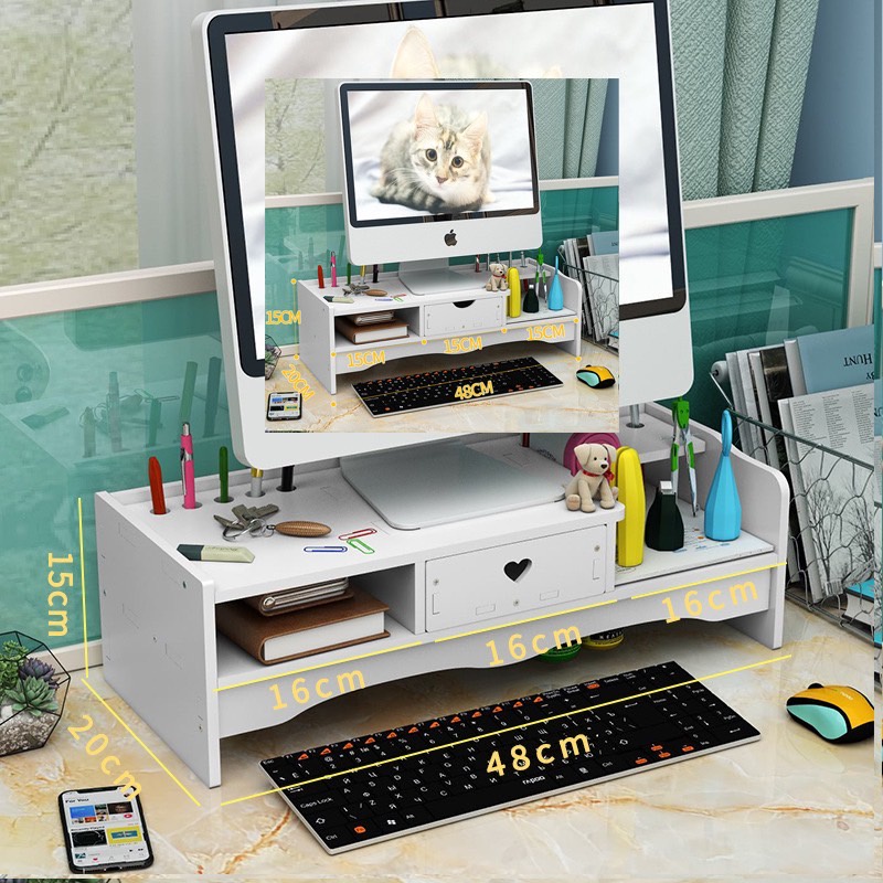 ปลีก/ส่ง ชั้นวางหน้าจอคอมพิวเตอร์ รุ่นสองหัวใจ ที่เก็บของและลิ้นชักอเนกประสงค์