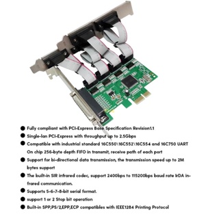 Bt PCIExpress RS232 DB9 การ์ดขยาย 4 พอร์ต 2 5Gbps อินฟราเรด SIR เข้าได้กับทุกรุ่น