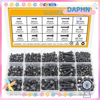 DAPHS ชุดน็อตสกรู น็อตเหล็กคาร์บอน และสลักเกลียว 560 ชิ้น|สกรูหัวซ็อกเก็ตหกเหลี่ยม M3 M4 M5 สีดํา สําหรับเครื่องใช้ในครัวเรือน