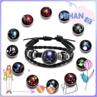 Mihan สร้อยข้อมือหนังถักจี้ 12 ราศีเรืองแสง สําหรับผู้ชาย ผู้หญิง