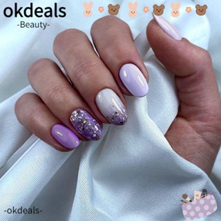 Okdeals เล็บปลอมแฟชั่น กลิตเตอร์ สีม่วง ถอดออกได้ DIY