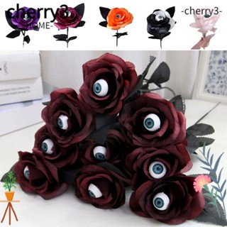 Cherry3 ดอกกุหลาบปลอม ผ้าไหม พร้อมลูกตา สําหรับฮาโลวีน 5 ชิ้น