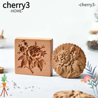 Cherry3 แม่พิมพ์ไม้ รูปดอกกุหลาบ ขนาด 3.54*3.54*0.98 นิ้ว ทําความสะอาดง่าย สําหรับทําคุกกี้ ปาร์ตี้