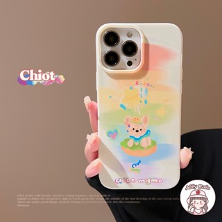 เคส TPU นิ่ม ปิดด้านหลัง ลายภาพวาดสีน้ํามัน รูปลูกสุนัขแฮมเบอร์ก สีรุ้ง แวววาว กันกระแทก สําหรับ IPhone 14 Pro Max 12 11 Pro Max X XS XR 7Plus