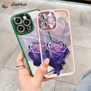 Jiehui เคสโทรศัพท์มือถือแฟชั่น คริสตัล ลายดอกกุหลาบสีม่วง สําหรับ iPhone 14 13 12 11 Pro Max Plus Flash Drill ZY97