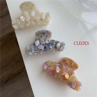 Cleoes กิ๊บติดผมแฟชั่น ลายดอกไม้ ประดับเพชรคริสตัล สีฟ้า สีม่วง สีขาว เครื่องประดับผม