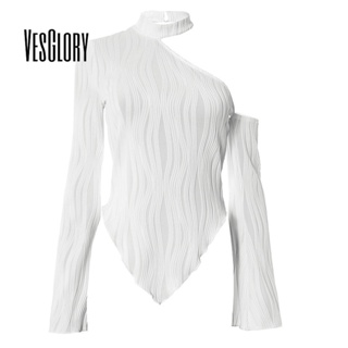 Vesglory เสื้อครอปท็อปแขนยาว เปิดไหล่ เข้ารูป เซ็กซี่ สีพื้น แฟชั่นสําหรับสตรี 2023