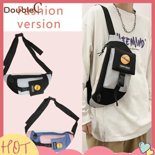 【Double C 】✿   Fanny กระเป๋าคาดอกลําลอง ปรับสายได้ แบบพกพา สีตัดกัน แฟชั่น สําหรับเดินป่า กลางแจ้ง