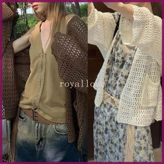 Royal เสื้อแจ็กเก็ตคาร์ดิแกนกันหนาว แขนยาว ผ้าถัก เปิดด้านหน้า น้ําหนักเบา เหมาะกับฤดูร้อน สําหรับผู้หญิง