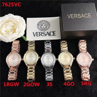 Versace นาฬิกาข้อมือควอตซ์ลําลอง สายหนัง หน้าปัดกลม ประดับเพชร เหมาะกับของขวัญวันเกิด สําหรับผู้ชาย และผู้หญิง