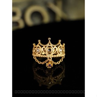 [0731]SDY New Design Vintage Golden Pearl Red Heart Crown Double Ring Fashion Special-Interest Design Sense Female Ring Y2K 22B3