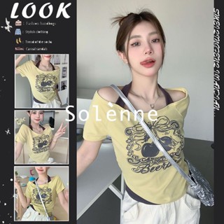 Solenne  เสื้อครอป เสื้อยืดผู้หญิง ครอป baby tee สาวเรโทร 2023 NEW Style Comfortable Chic ทันสมัย ทันสมัย A99J325 36Z230909