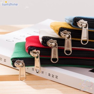 Ssunshine 3 ชิ้น สีพื้น DIY ผ้าใบ ซิป กระเป๋าสตางค์ เด็ก กระเป๋าของขวัญ กระเป๋าใส่กุญแจ เรียบง่าย