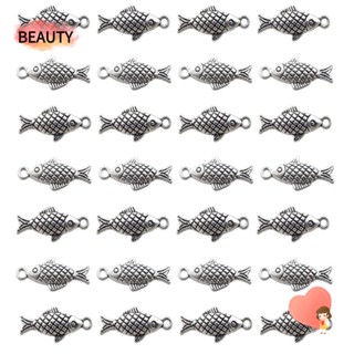 Beauty จี้รูปปลา ชุบเงิน สองด้าน 20 มม. X 9 มม. 100 ชิ้น สําหรับสร้อยคอ