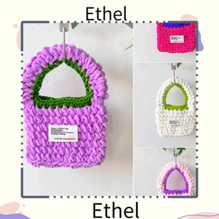 Ethel1 กระเป๋าถือ กระเป๋าช้อปปิ้ง ผ้าวูลถักโครเชต์ แฮนด์เมด ความจุสูง ขนาดเล็ก สําหรับนักเรียน