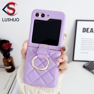 Lushuo เคสโทรศัพท์มือถือหนัง หรูหรา พร้อมแหวนขาตั้ง สําหรับ Samsung Galaxy Z Flip 5 Z Flip5 ZFlip5 ZFlip 5