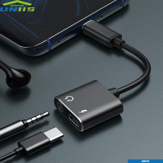 Uniis อะแดปเตอร์แจ็คหูฟัง Type-C เป็น 3.5 มม. AUX อะลูมิเนียม ชาร์จ USB C ทนทาน สําหรับ HUAWEI Letv 2 in 1