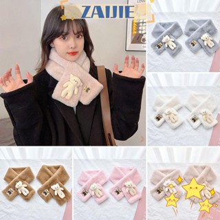 Zaijie24 ผ้าพันคอ ผ้าฟลีซ ลายตุ๊กตาหมีน่ารัก สําหรับผู้หญิง