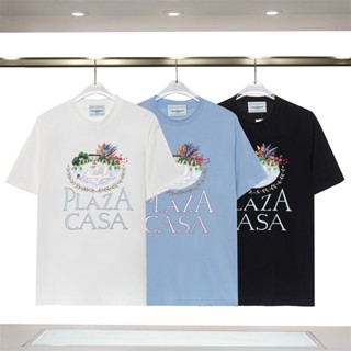 Fashion Casa588blanca เสื้อยืดลําลอง ผ้าฝ้าย แขนสั้น พิมพ์ลายหงส์ สีขาว สําหรับผู้ชาย ผู้หญิง เหมาะกับการเล่นกีฬา