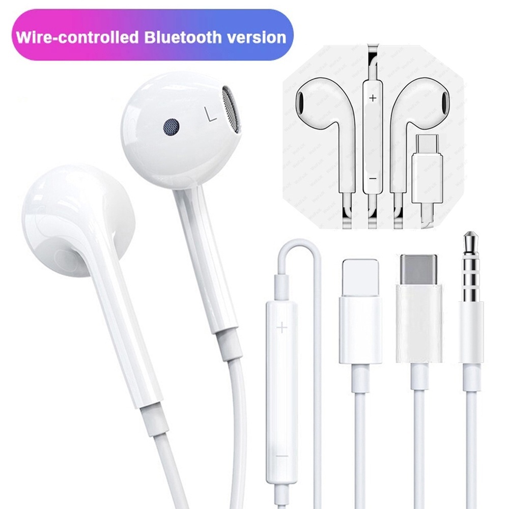 หูฟังอินเอียร์ บลูทูธ แบบมีสาย พร้อมไมโครโฟน สําหรับ Xiaomi Huawei iPhone 13 12 11 Pro XR XS Max Mini 7 Plus