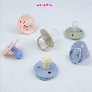 Aroma จุกนมหลอกเด็ก แบบพกพา เป็นมิตรกับสิ่งแวดล้อม นุ่ม กันลื่น อุปกรณ์สําหรับทารก ซิลิโคน สีตัดกัน ปลอดภัย