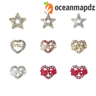 Oceanmapdz อุปกรณ์ตกแต่งเล็บ จี้คริสตัล พลอยเทียม รูปหัวใจ เจ้าหญิงบาร์บี้ สําหรับตกแต่งเล็บ 5 ชิ้น ต่อชุด