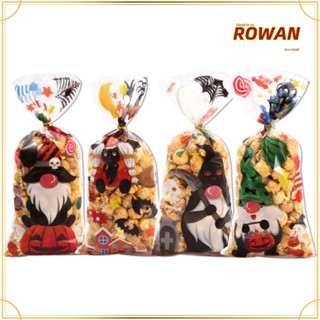 Rowans ถุงพลาสติกใส มีกาวในตัว ลายฮาโลวีน สําหรับใส่ขนม คุกกี้ ขนมขบเคี้ยว ขนมขบเคี้ยว 50 ชิ้น