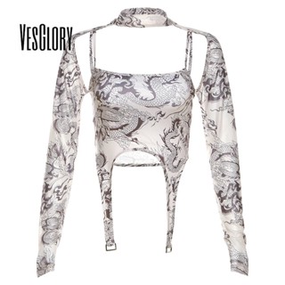 Vesglory เสื้อครอปท็อปแขนยาว คอกลม เข้ารูป เซ็กซี่ สีคอนทราสต์ แฟชั่นสําหรับสตรี 2023