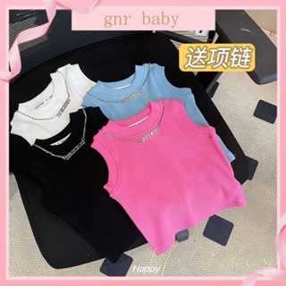 🍓GNR BABY🍋เสื้อยืดแขนกุด ผ้าฝ้าย สีพื้น สไตล์เกาหลี สําหรับเด็กผู้หญิง อายุ 3-12 ปี