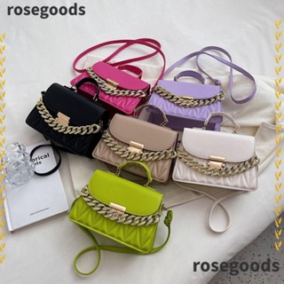 Rosegoods1 กระเป๋าสะพายไหล่ กระเป๋าถือ หนัง PU แต่งสายโซ่ สีพื้น แฟชั่นสําหรับสตรี