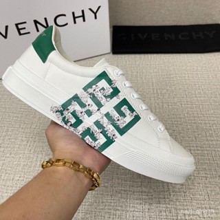 【1:1. 1 . Givenchy รองเท้ากีฬาลําลอง หนังวัวแท้ แบบหนา ระบายอากาศได้ดี สีขาว สําหรับผู้ชาย 0HJ0