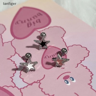 Lanf ต่างหูสตั๊ด รูปดาวห้าแฉก สีดํา สีขาว สีชมพู สไตล์เกาหลี เครื่องประดับแฟชั่น สําหรับผู้หญิง EN