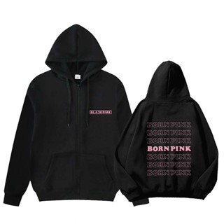 [ลดกระหน่ํา] Blackpink เสื้อโค้ท มีฮู้ด แต่งซิป สีชมพู สําหรับผู้หญิง