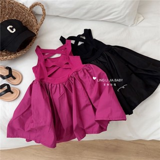 Cream 2023 summer new hollowed-out slim vest dress for children careful machine heavy bang sleeveless dress