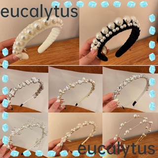 Eucalytus1 ที่คาดผม ประดับไข่มุก พลอยเทียม สไตล์เรโทร หรูหรา สําหรับผู้หญิง