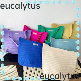 Eucalytus1 กระเป๋าถือ ผ้าถัก ความจุสูง สีแคนดี้ แฟชั่น สําหรับนักเรียน