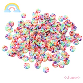 June ลูกปัดดินโพลิเมอร์ ทรงกลมแบน สีรุ้ง 6 มม. สําหรับทําเครื่องประดับ สร้อยคอ DIY 2000 ชิ้น