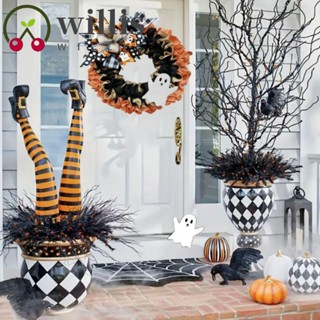 Willis พวงหรีดผี แฮนด์เมด 40 ซม. สีส้ม สําหรับแขวนตกแต่งฮาโลวีน