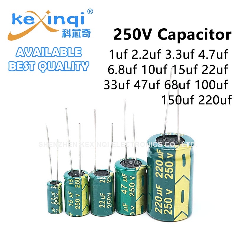 ตัวเก็บประจุไฟฟ้า 250V DIP 1UF 2.2UF 3.3UF 4.7UF 6.8UF 10UF 150UF 22UF 33UF 47UF 68UF 100UF 150UF 220UF 330UF 470UF 1-50 ชิ้น